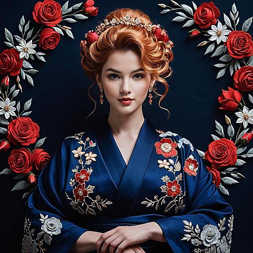 Serene Rose-Gold Curls in Kimono