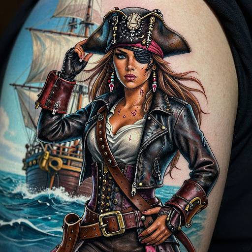 Realistic Pirate Girl Tattoo Design