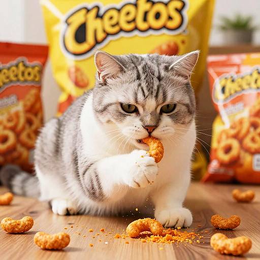 Focused Fat Cat Enjoying Cheetos