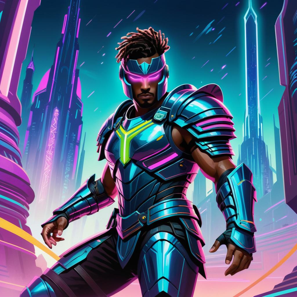 Futuristic Gladiator in Neon Armor