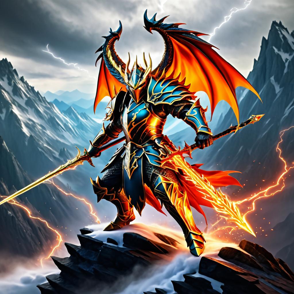 Epic Dragon Knight Soaring Through Storms