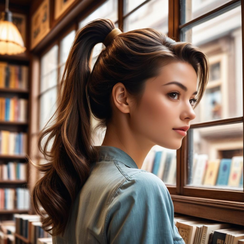 Vintage Brunette in Bookstore Portrait