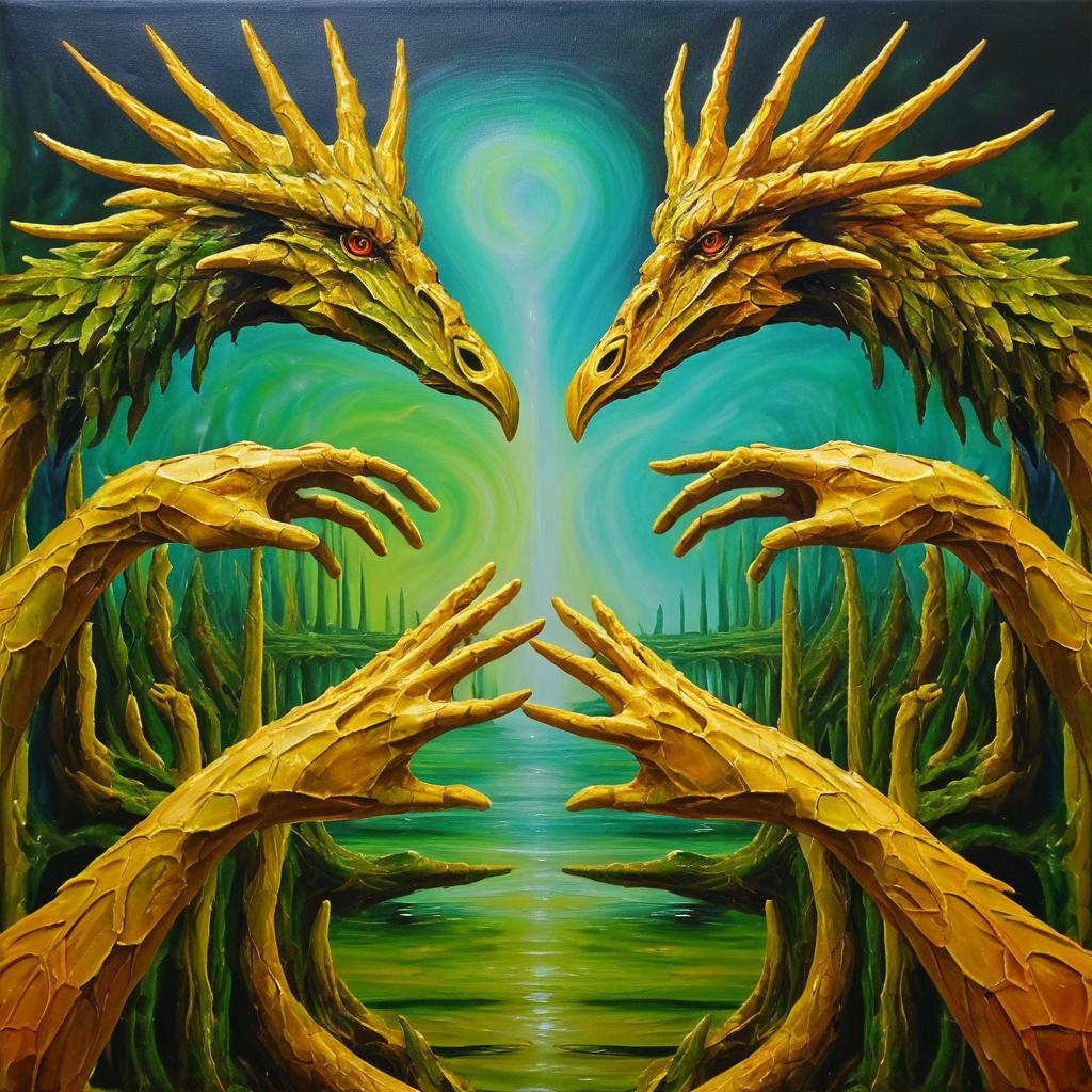 Mythical Griffins in Surreal Oil Painting