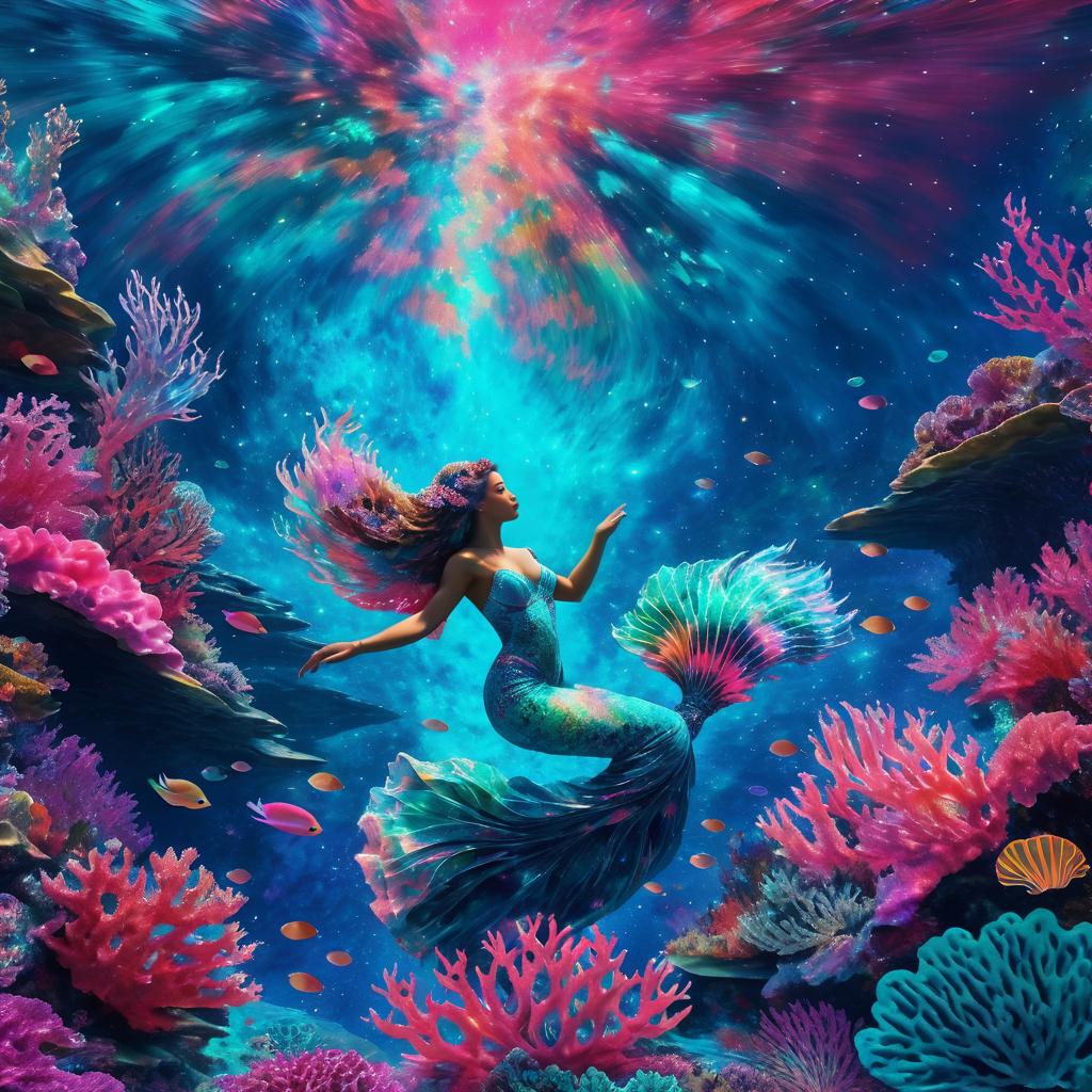 Psychedelic Mermaid in Cosmic Coral Reefs