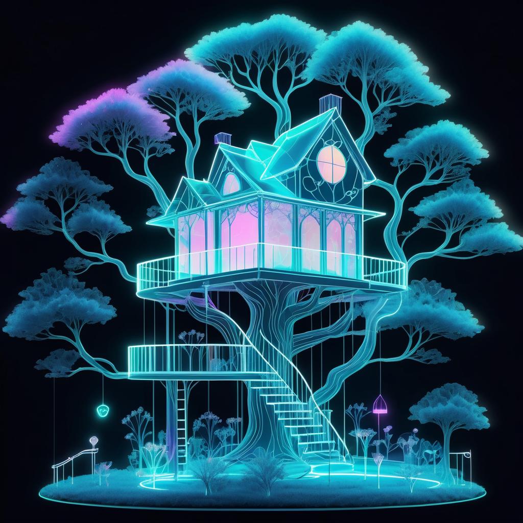 Ethereal Neon Treehouse X-Ray Art