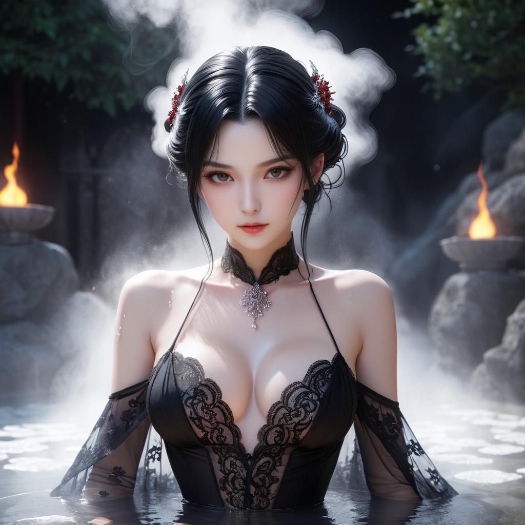 Sultry Vampire Queen in Hot Spring