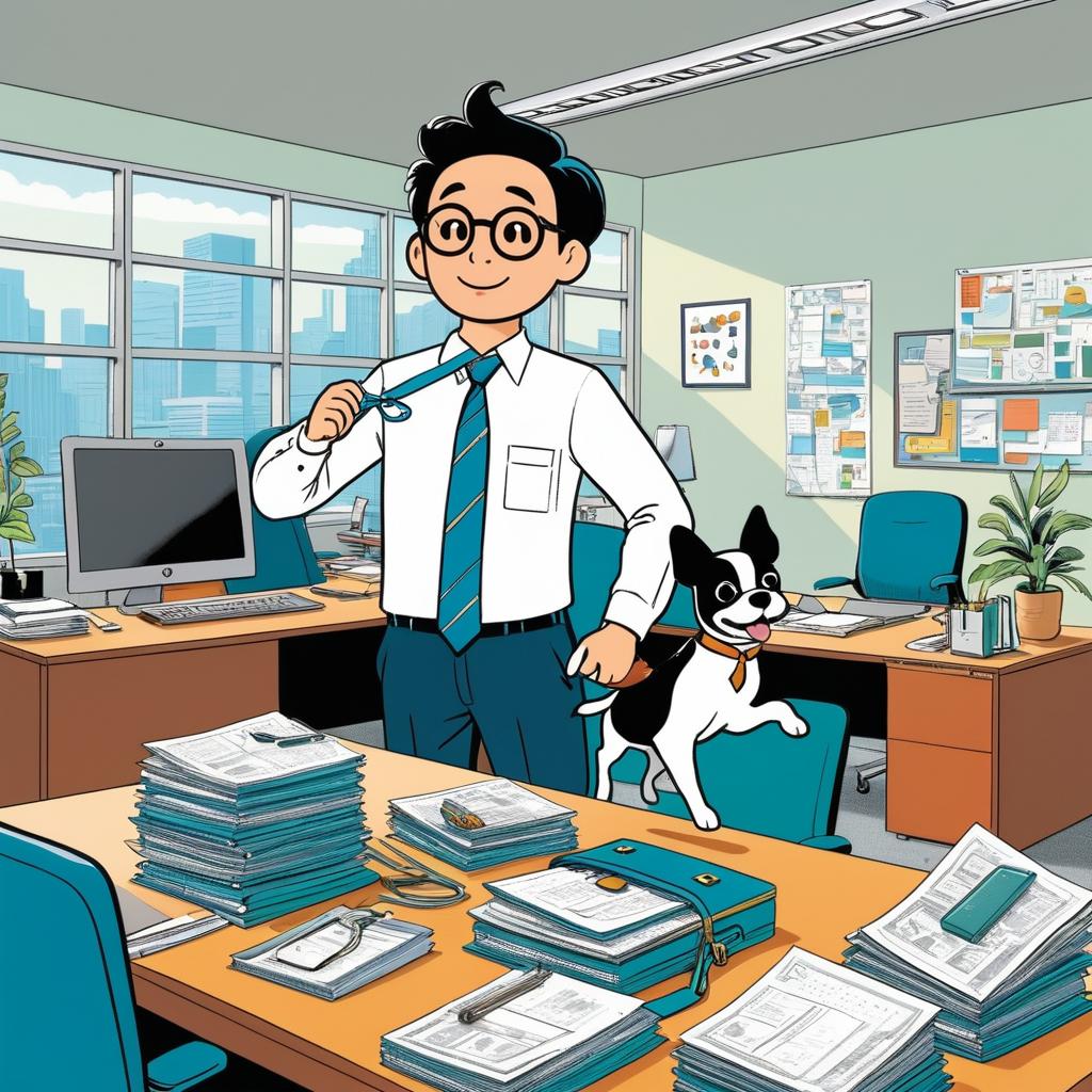 Whimsical Office Scene with Dancing Tie