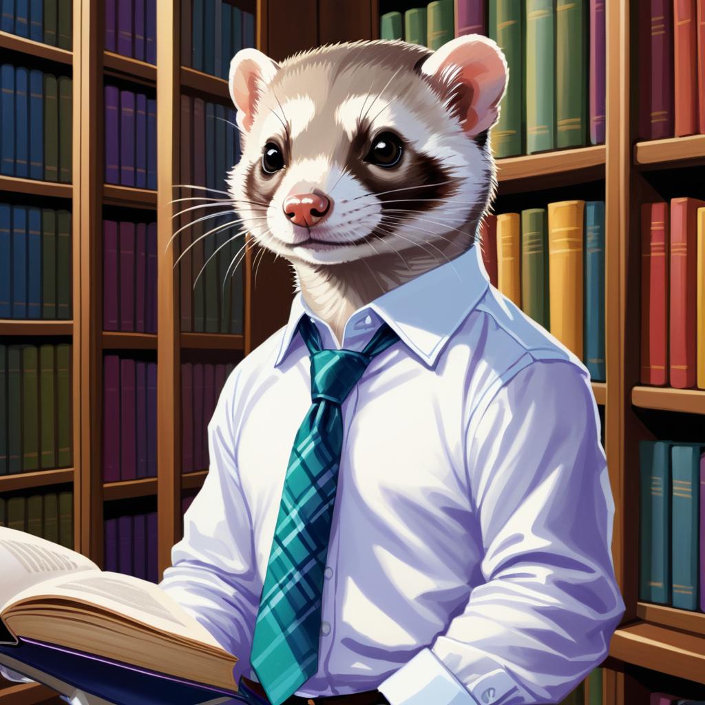 Vibrant Ecchi Ferret in Library