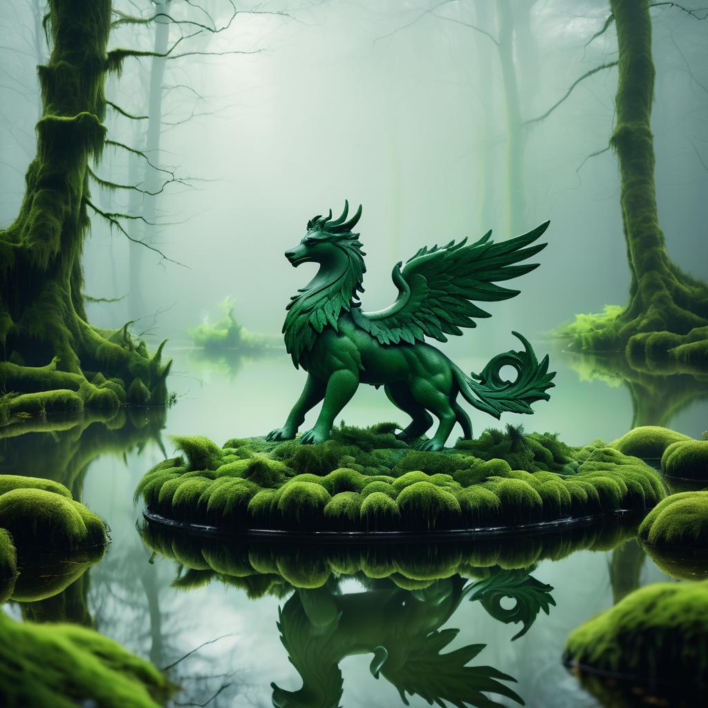 Mystical Griffin Sculpture in Serene Forest