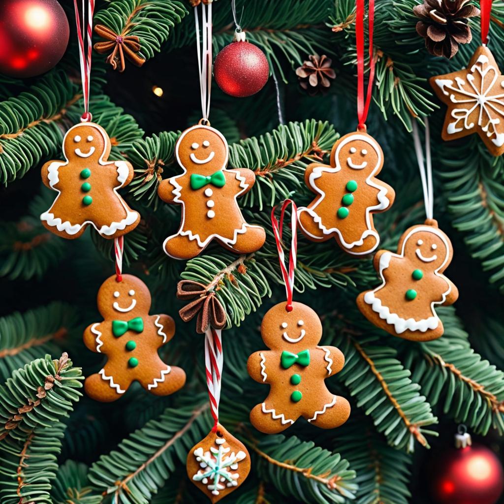 Gingerbread Cookies Adorning a Fir Tree