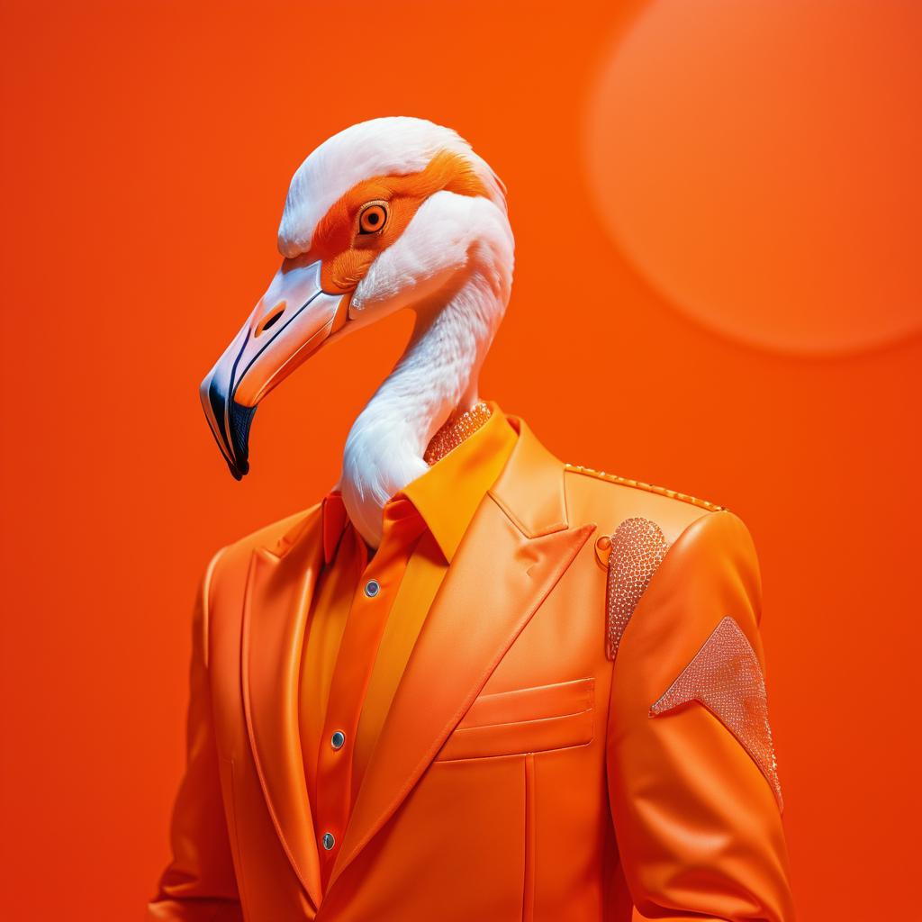 Surreal Flamingo-Cyborg Hybrid Portrait