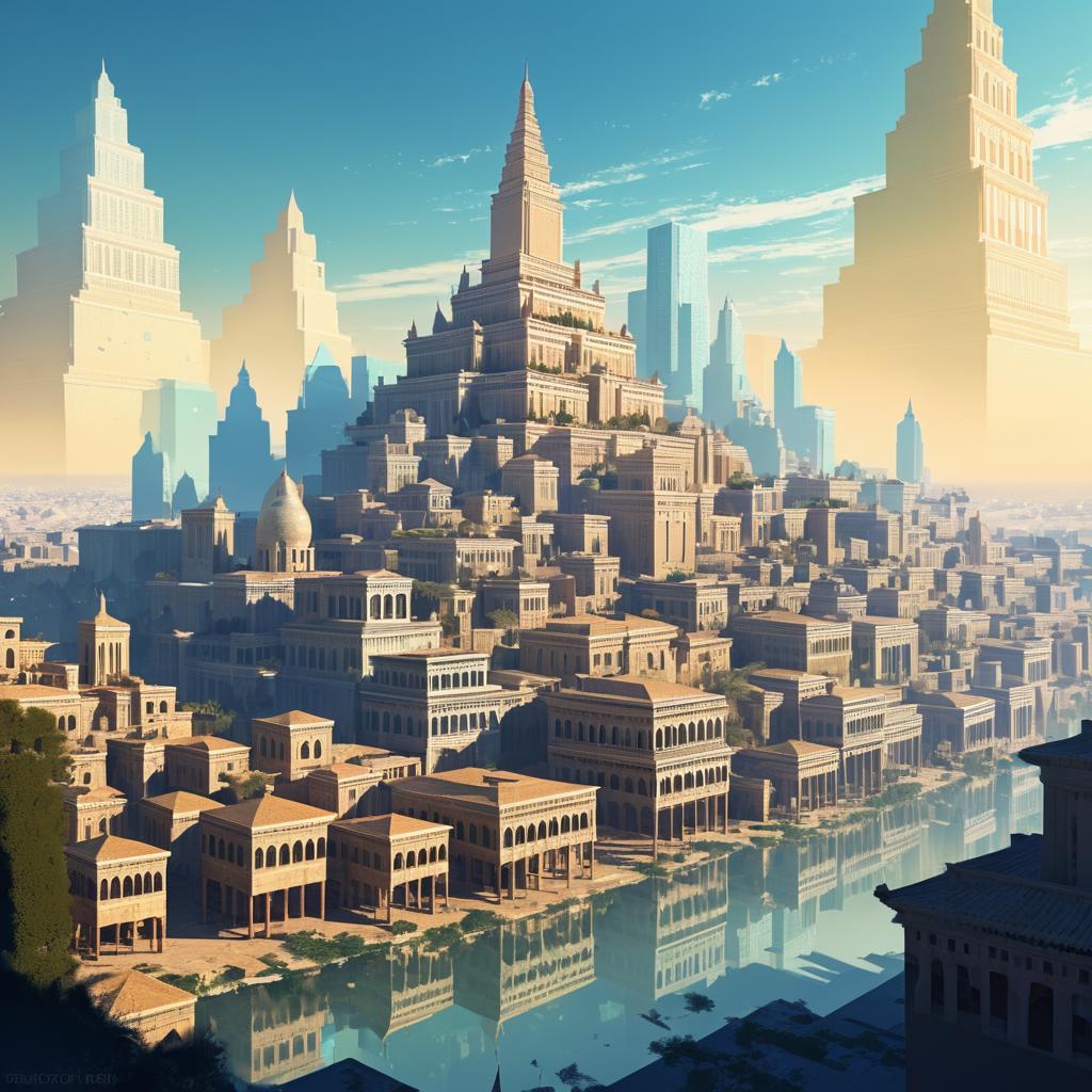 Surreal Ancient City Skyline Digital Art