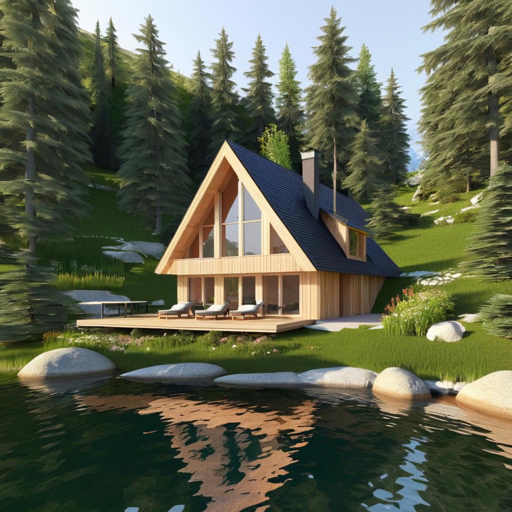 Cedar House Amidst Tranquil Lake Landscape