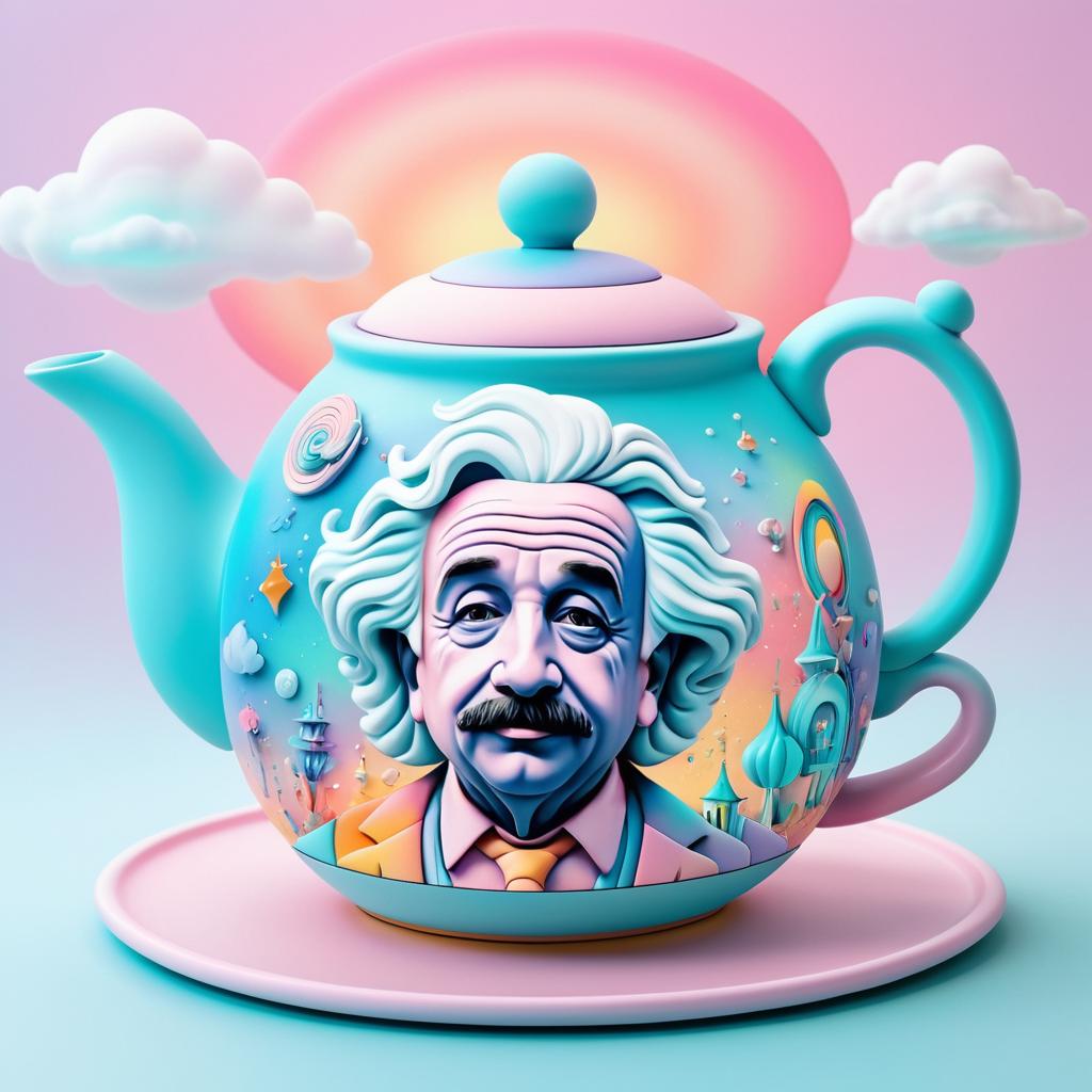 Surreal Teapot with Einstein in Pastels