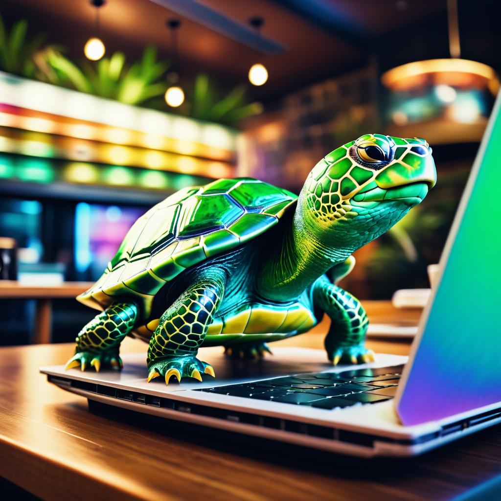 Turtle Surfing on Laptop in Technicolor