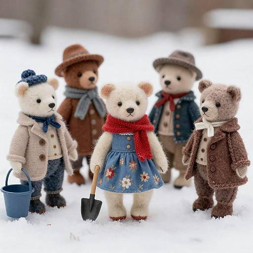 Vintage Woolen Teddy Bears in Snow