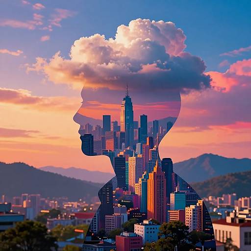 Surreal Silhouette with Cityscape Mind