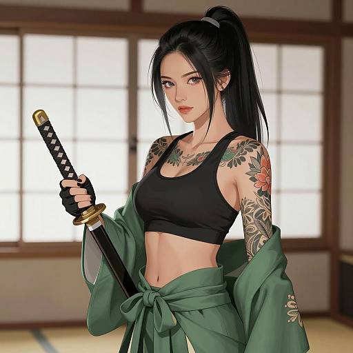 Tattooed Asian Warrior Woman Illustration