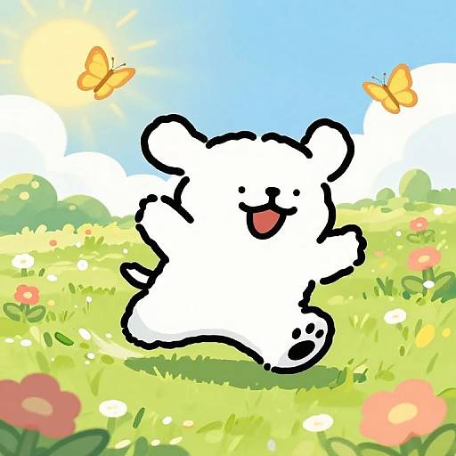 Joyful Cartoon Dog in Flower Field