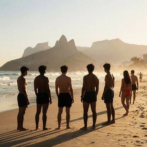 Serene Beach Sunset with Silhouetted Figures