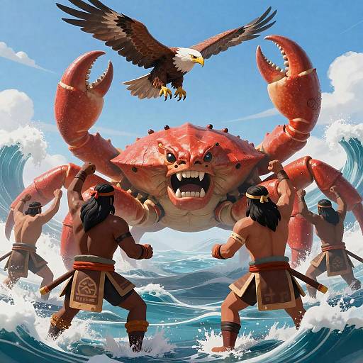 Ancient Warriors Battling Giant Crab Sea Monster