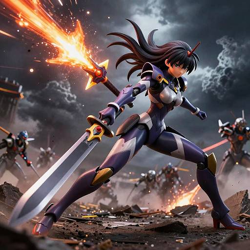 Hyperdetailed Mecha Anime Battle Scene