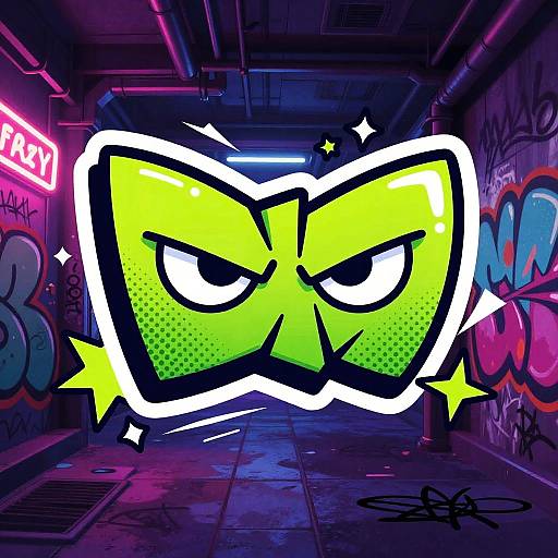 Comic Villain Eyes in Neon Subway