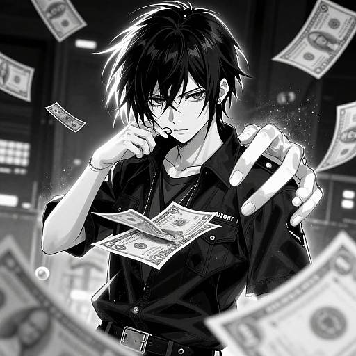 Cyberpunk Anime Man Subjugated by Money