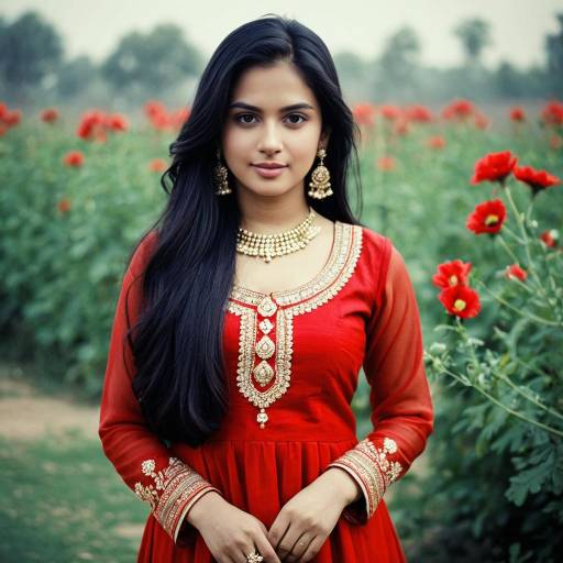Young Woman in Red Salwar Kameez with Jewelry