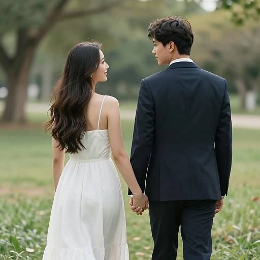 Lovers Walking Hand-in-Hand in Nature