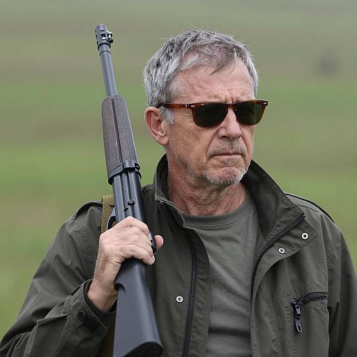 Serious Middle-Aged Man with Rifle