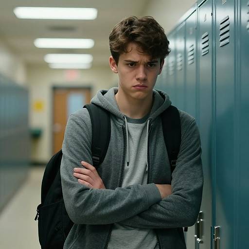 Annoyed Teen in School Hallway