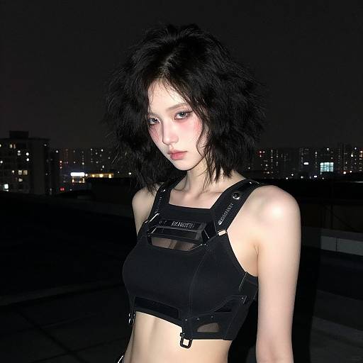 Cyberpunk Young Woman on Rooftop