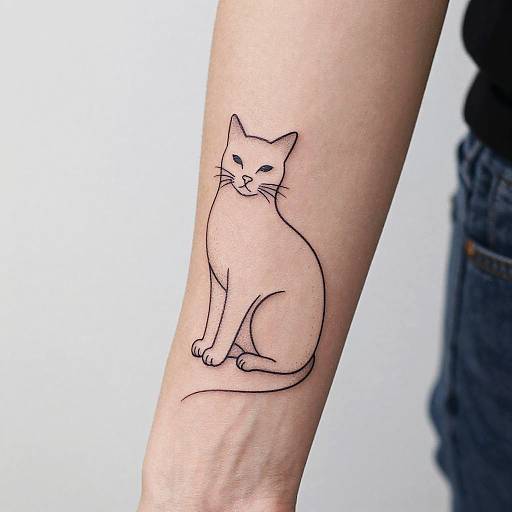 Minimalistic Elegant Cat Line Tattoo