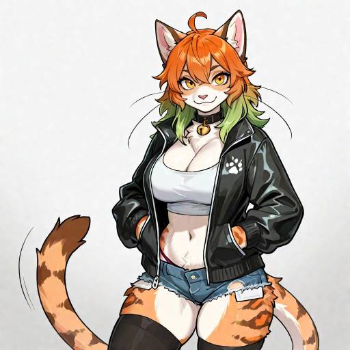 Furry Girl with Multicolored Hair Portrait