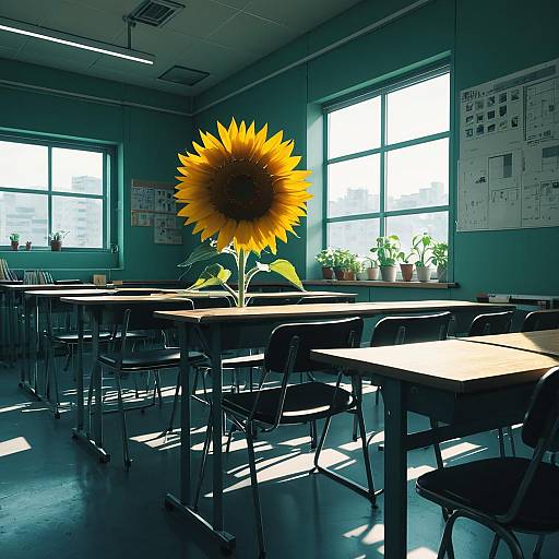Sunflower in Empty Classroom