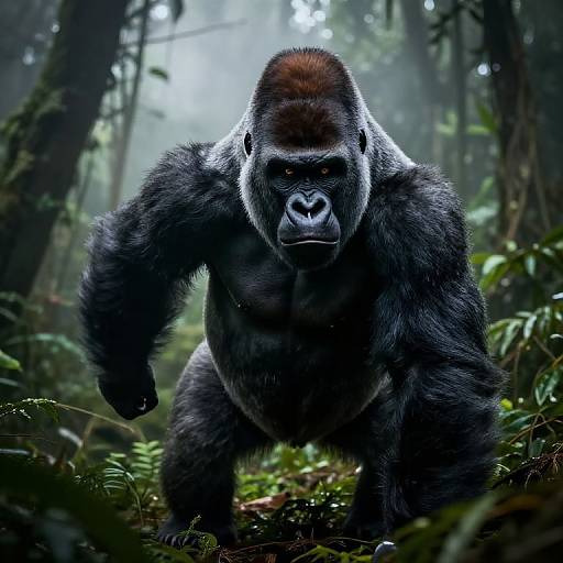 Fierce Silverback Gorilla in Jungle