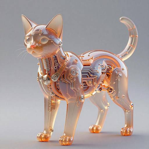 Translucent Biomechanical Cat in Orange Gradient