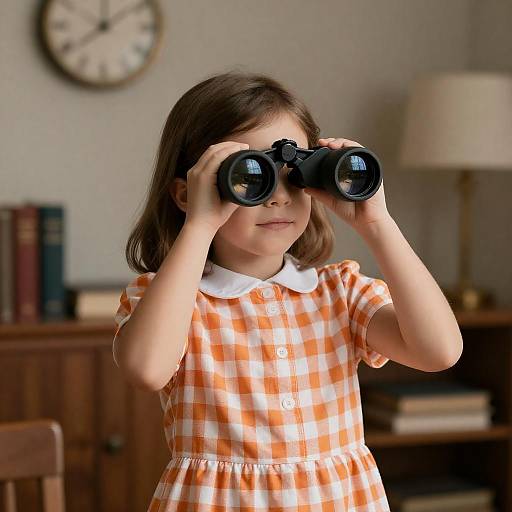 Girl Using Binoculars Indoors