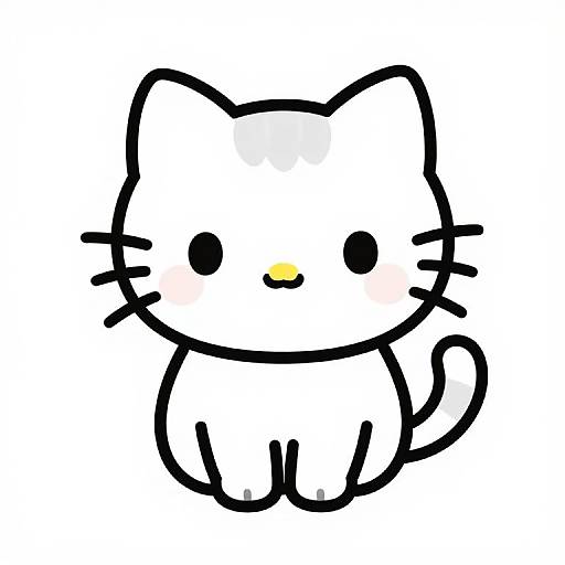 Kawaii Retro Cat Line Art Clipart