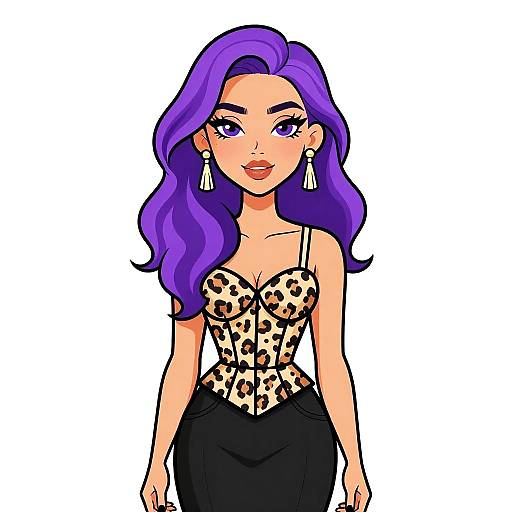 Stylish Woman with Purple Hair in Leopard Print Corset