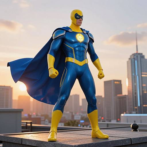 Heroic Superhero on Futuristic Rooftop