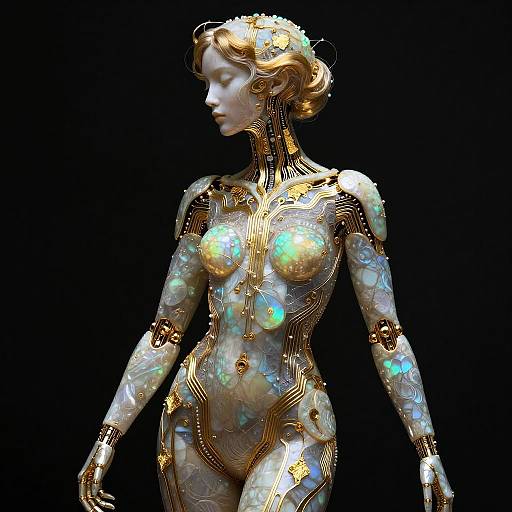 Beksiński-Inspired Opalescent Art Nouveau Android Muse