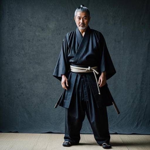 Older Japanese Man in Dark Samurai Costume
