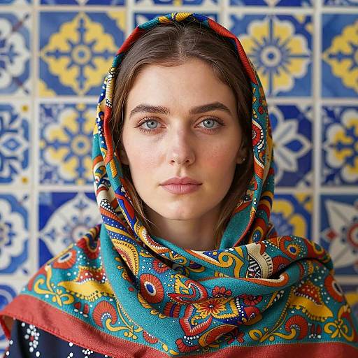 Portrait of a Woman with Colorful Headscarf