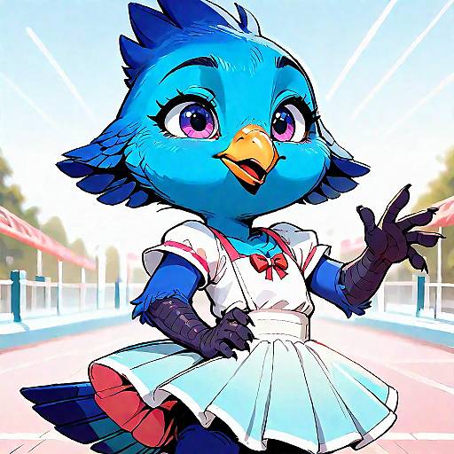 Anthropomorphic Blue Bird Dancing in Tutu
