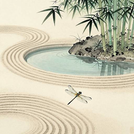 Zen Garden in Japanese Ink Painting
