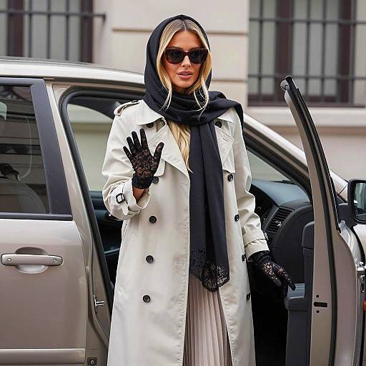 Blonde Woman in Trench Coat by Car