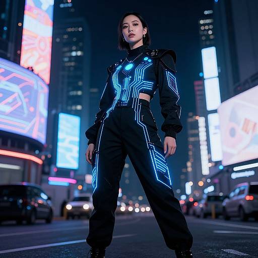 Futuristic Cyberwear Fashion in Neon City