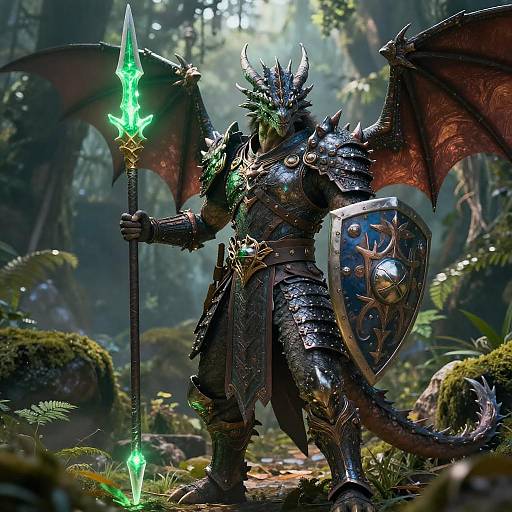 Cinematic Dragon Warrior with Green Spear